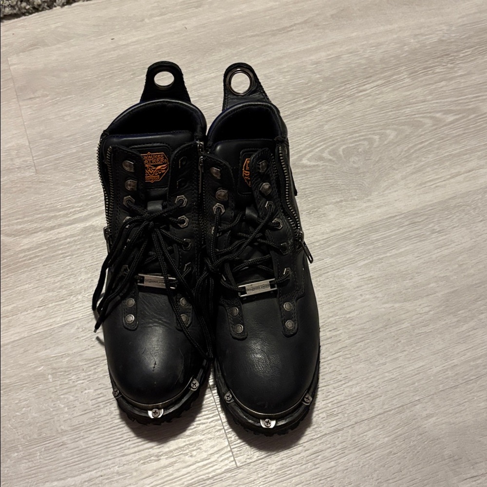 Black Leather biker Boots with Metal Accents